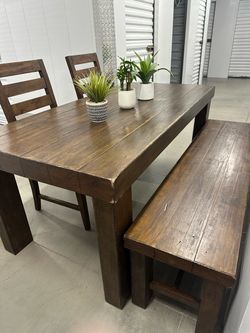 Solid Wood Dining Table + Chairs and Bench