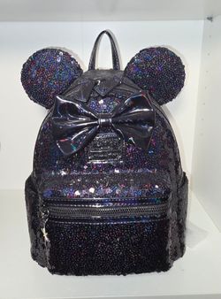 Loungefly Disney Celestial Dreams Black Holographic Sequin Minnie Mini Backpack