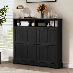 24 pair shoe storage cabinet with 4 flip drawers