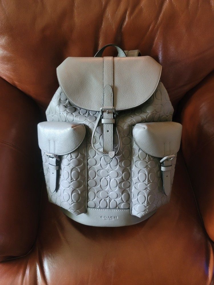 COACH Warner Backpack In Signature Leather Grey/Gray