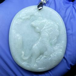 Burmese icy Type A Jadeite Jade Pendant Lucky TIGER.