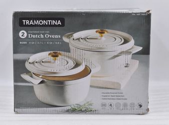 Tramontina 4-quart & 6-quart Enameled Cast Iron Round Dutch Oven, 4-piece Set, teal $30