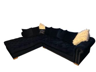 Navy Blue Velvet Tufted Sectional