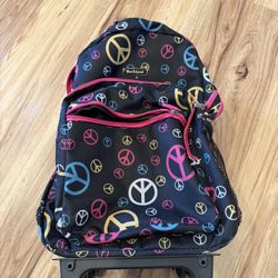 Rockland 17" Rolling Backpack – Peace Sign Pattern (Great Condition)