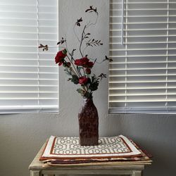 New Brown Rustic Handcrafted Ceramic Art Vase& Artificial Flowers  | Vase & Flowers    New Brown rustic handcrafted ceramic art vase, with the highlig