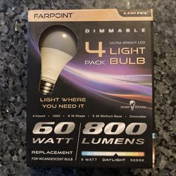 Farpoint Dimmable Daylight LED Bulbs 4-Pack – 60W → 9W, Like New (Box Opened). TODAY ONLY