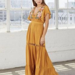 Medium Cleobella Maxi Dress Yellow Floral Embroidery