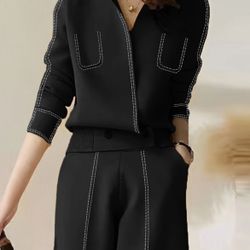 STYLEWE  Urban Stand Collar Color Block Cardigan and pans set M