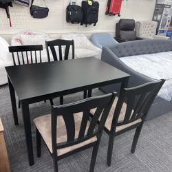 🍽️🖤 5-Piece Wood Farmhouse Dining Set – Table & Chairs 🖤🍽️