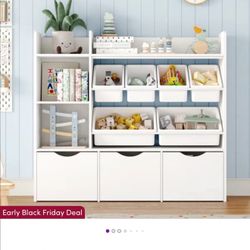 Kids Bookshelf With Toy Organizer And Removable Drawers 