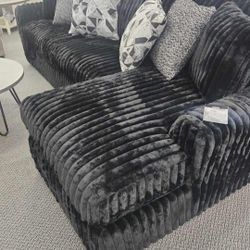 AP🎉 Black Corduroy 2 Piece Sectional Couch With Chaise// Financing & Delivery 