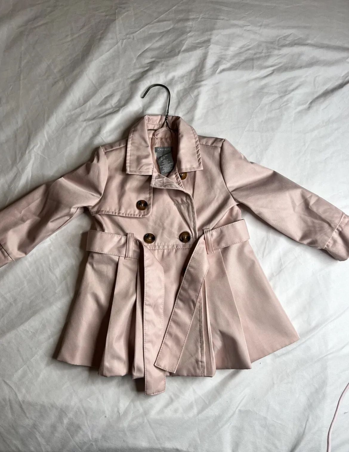 Tahari Baby Girl Trench Coat Size 12 Months Double Breasted Jacket Pink