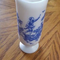 Avon Blue And White Design Milk Glass