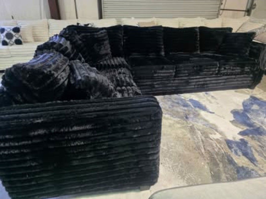 LOWEST PRICE GUARANTEED! 🤞Brand New Midnight Fluffy Corduroy 2pc Sectionals (Tax included)