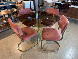 Vintage 5 Piece Dining Set with Smoked Glass and Cantilever Chairs
