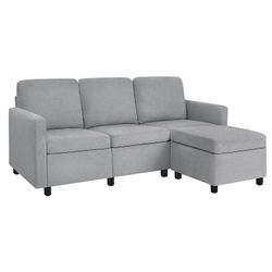 Gray Linen Fabric L-shape Sofa Sectional Couch for Living Room, Beige Color also available
