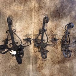 Three Candle Holder  Black iron 