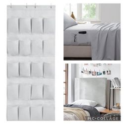 Dormco Dorm Head Board, Twin XL Sheets, & Over The Door Shoe Pockets (Glacier Gray)