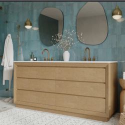 Modern Solid Wood 72" Double Bathroom Vanity with Vanity Top
