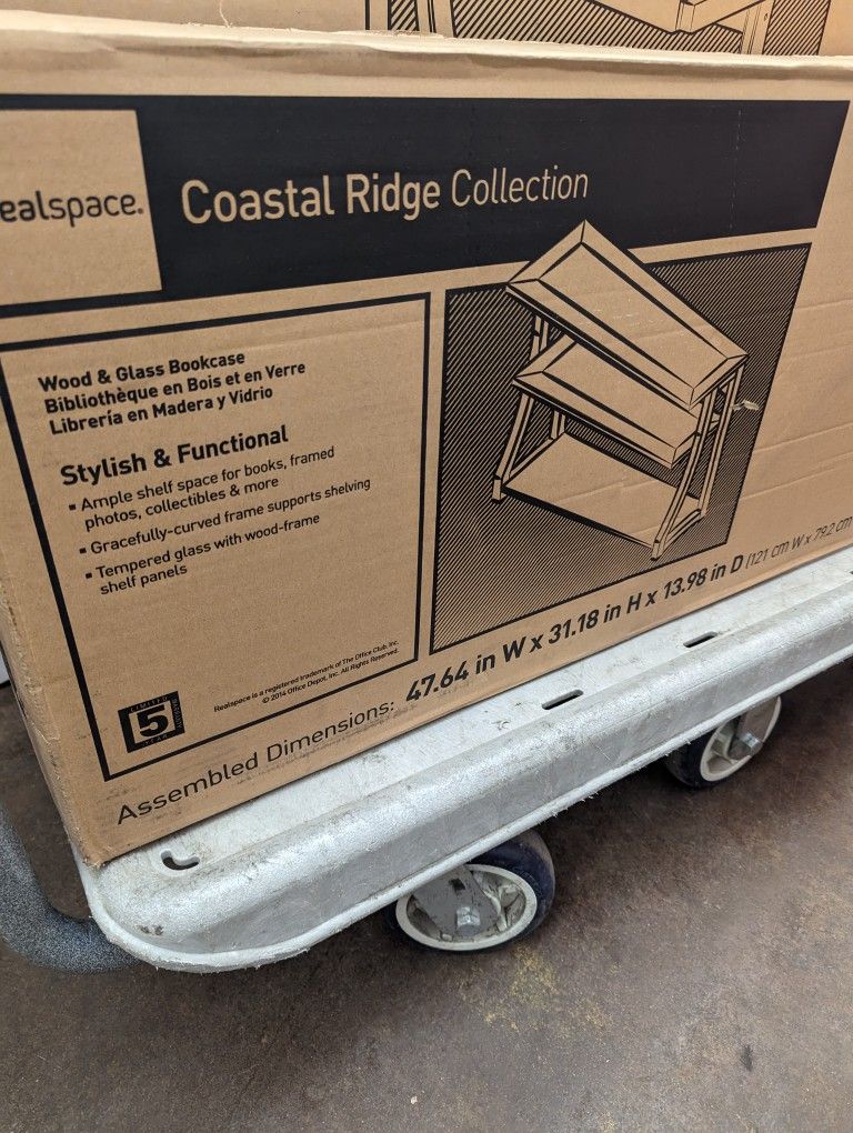 Coastal Ridge Collection Wood And Glass Boo ks helf New