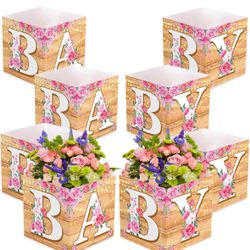 8 Pcs Floral Baby Shower Flower Boxes Centerpieces Decoration, Rustic Floral Block Centerpieces Table Display Letters Gender for Reveal Baby Shower Pa