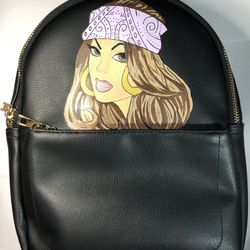 Custom Painted Leather Backpack Bag