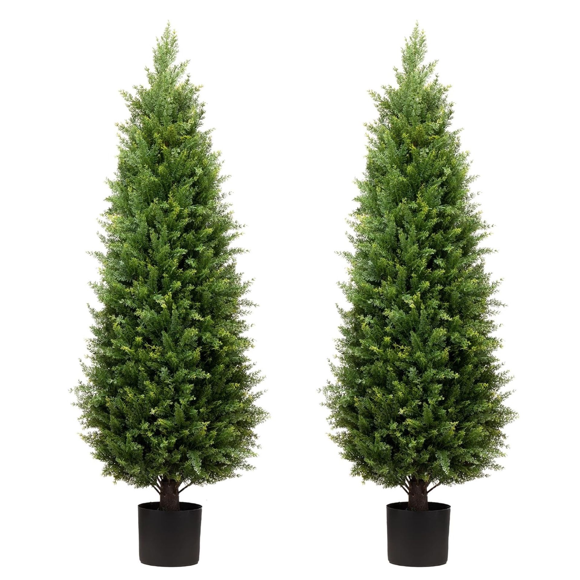 4ft Artificial Cedar Trees Artificial Topiary Trees Set of 2 Faux Cypress Plants UV Resistant Potted Bushes Faux Shrubs for Outdoor Indoor Front Porch