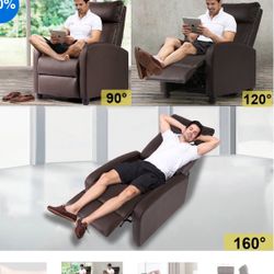 (NEW) FDW Recliner Chair Reclining Sofa leather chair home theater seat with padded backrest, brown