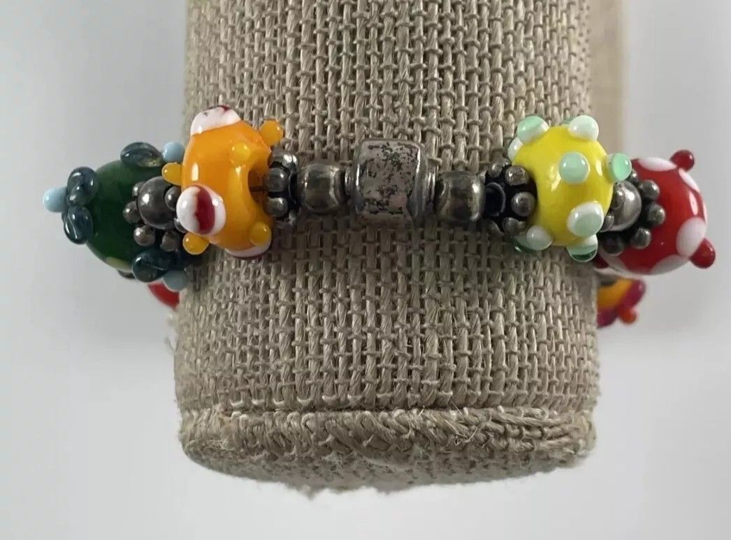 Beaded Glass Vintage Sterling Silver Bracelet