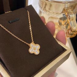 Diamond & Silver or Diamond & Gold Clover Necklace