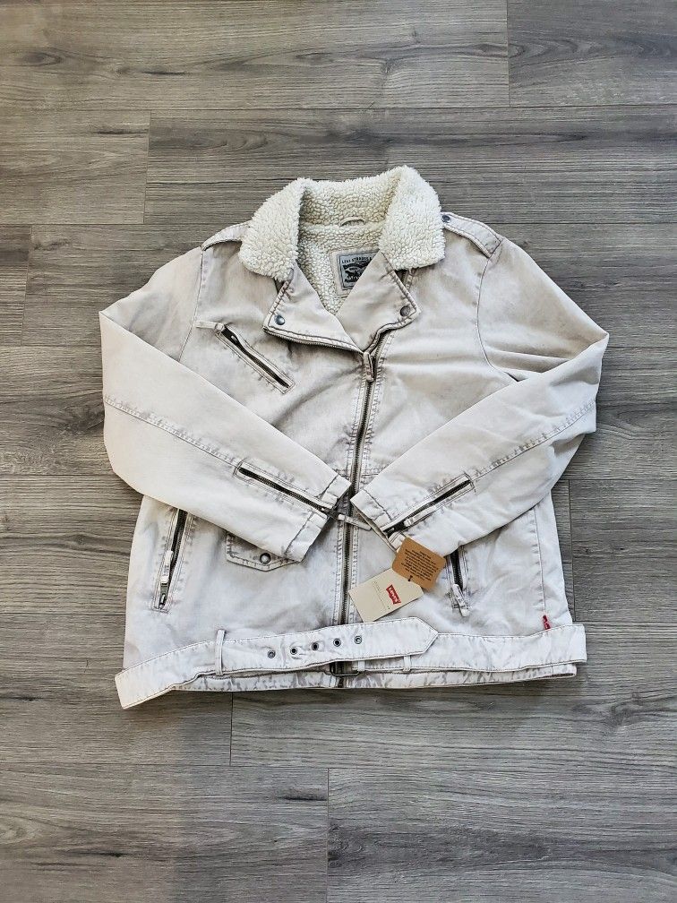 Levi's Acid Wash Sherpa Moto Jacket Womens XL