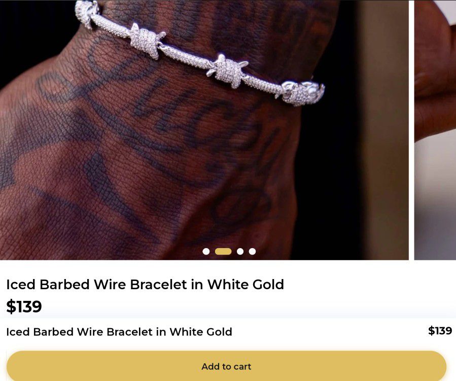 ICED-OUT BARB WIRE BRACELET 18K/925 SS  8"