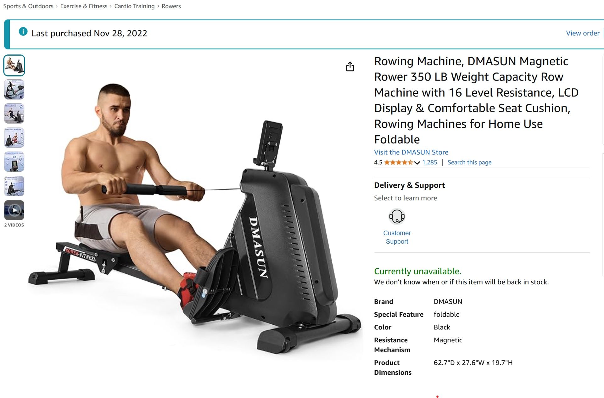 DMASUN Magnetic Rower Rowing Machine 16 Levels Resistance w/ LCD Screen
