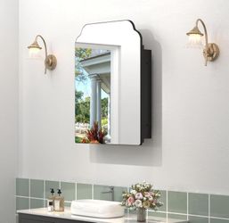 Medicine Cabinet Mirror - Black Frame Wall Mount with Storage 