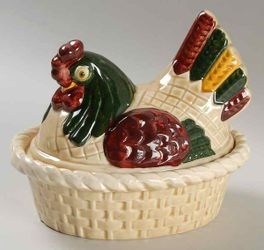 Ceramic Rooster Hen on Nest