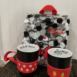  Disney Store Girls Minnie Mouse Swim Clear Backpack with Drawstring Bag 2 mug 3 pieces 