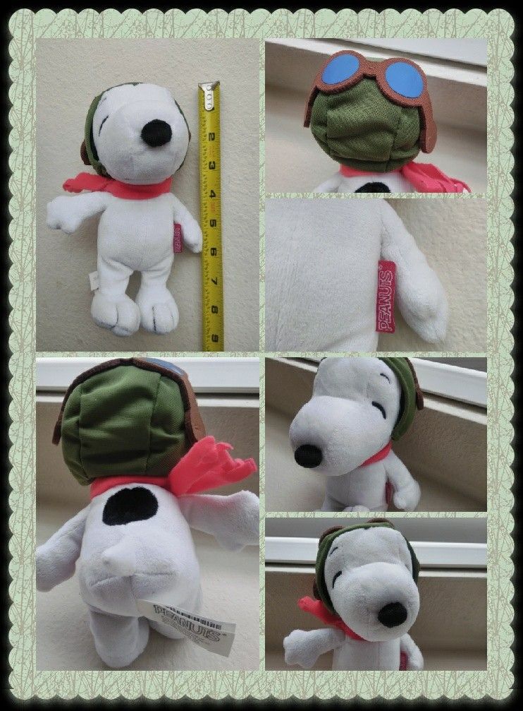 Peanuts Snoopy Flying Ace Red Baron Pilot Aviator Toy Plush Stuffed Animal 8" Collectible