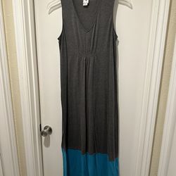 Natori Gray And Blue Colorblocked Maxi Dress 