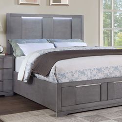 Cal King Grey Storage LED Bed Frame Brand New In Box 