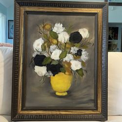 Vtg Still Life Oil On Board Panting 24"x30"