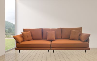 New Modern Tan Leather Couch Sofa 
