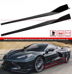 20-26 Corvette C8 5VM Style Gloss Black Side Skirt Extensions