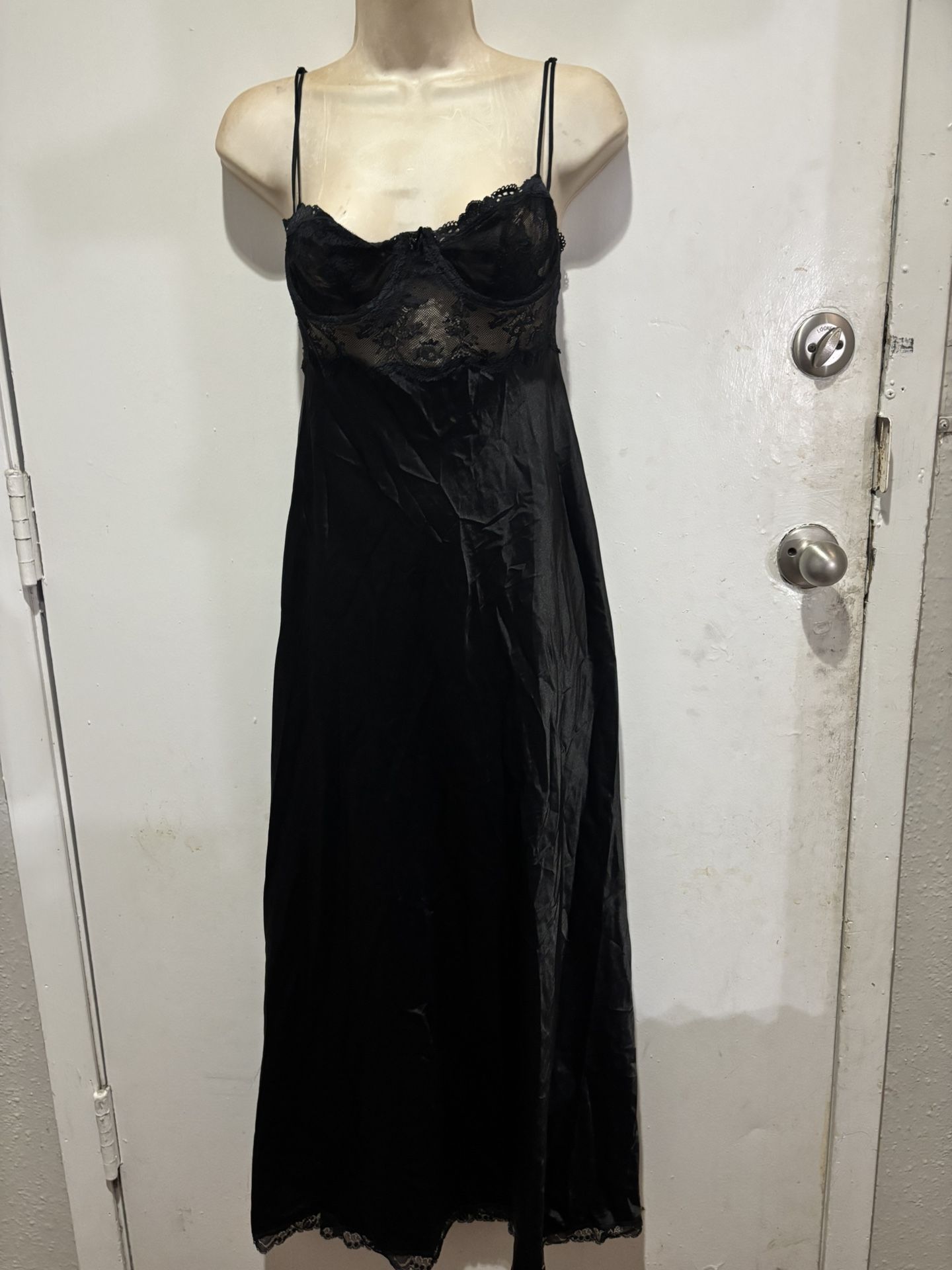 Victoria's Secret Vintage balconette corset Maxi Satin Slip Dress Black Size 34C