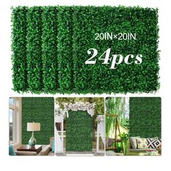 New 20"X20" Artificial Grass Wall, 24Pcs Boxwood Hedge Wall Panels UV-Anti Grass Backdrop Wall Decor, Greenery Privacy Hedge Screen for Indoor Outdoor