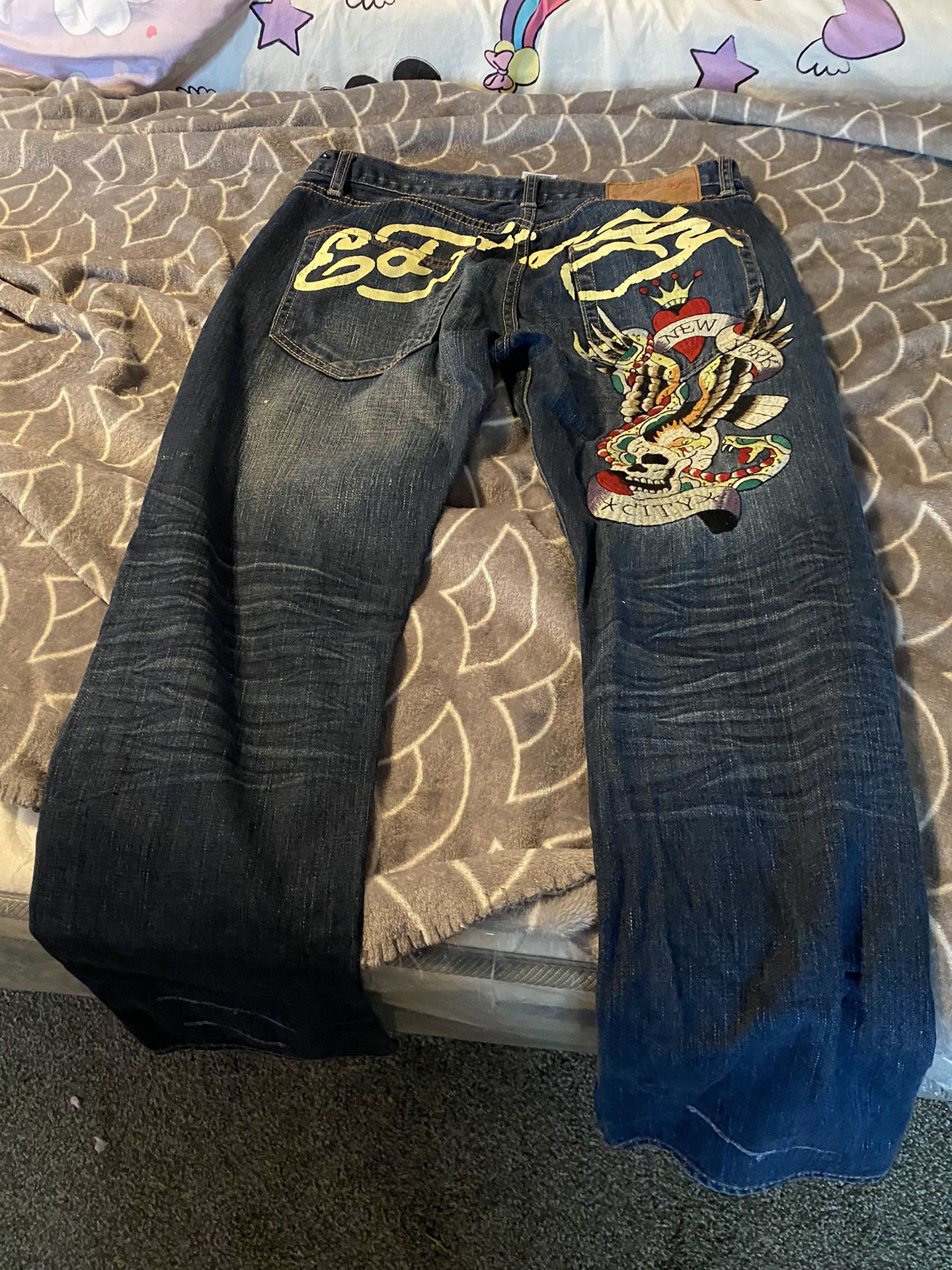 Vintage Ed Hardy by Christian Audigier Painted Spellout Denim Y2K Jeans 33x32
