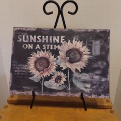 Sunflower Plaque with Black Iron stand