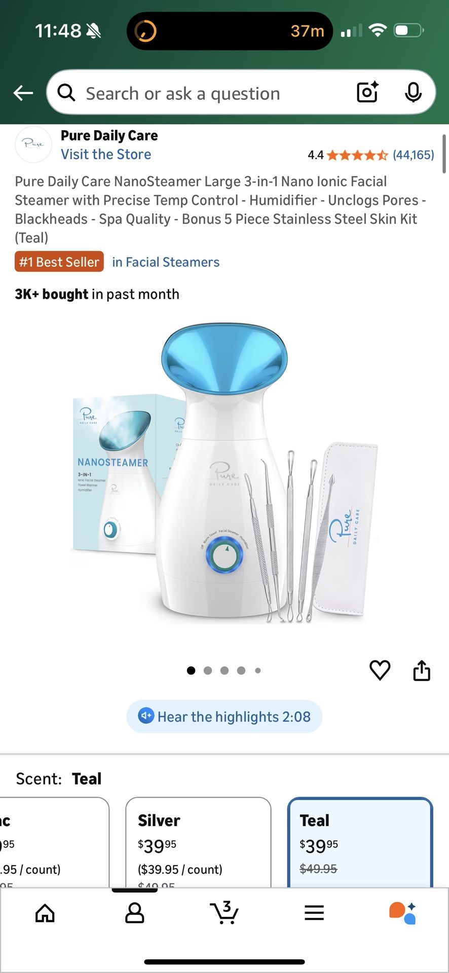Large 3-in-1 Nano Ionic Facial Steamer with Precise Temp Control