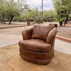 Genuine La-Z-Boy brown leather swivel club chair in excellent condition