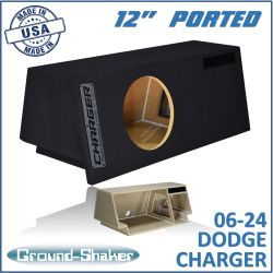 black 12" single ported sub box, fits 06-26 dodge charger