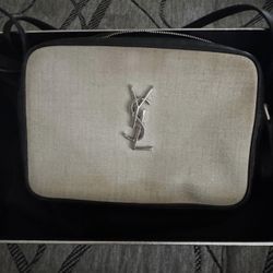 SAINT LAURENT Lou Leather Shoulder Crossbody Camera Bag Beige Black YSL